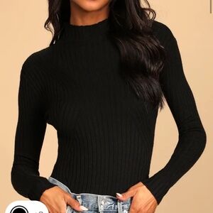 Black mock neck long sleeve bodysuit